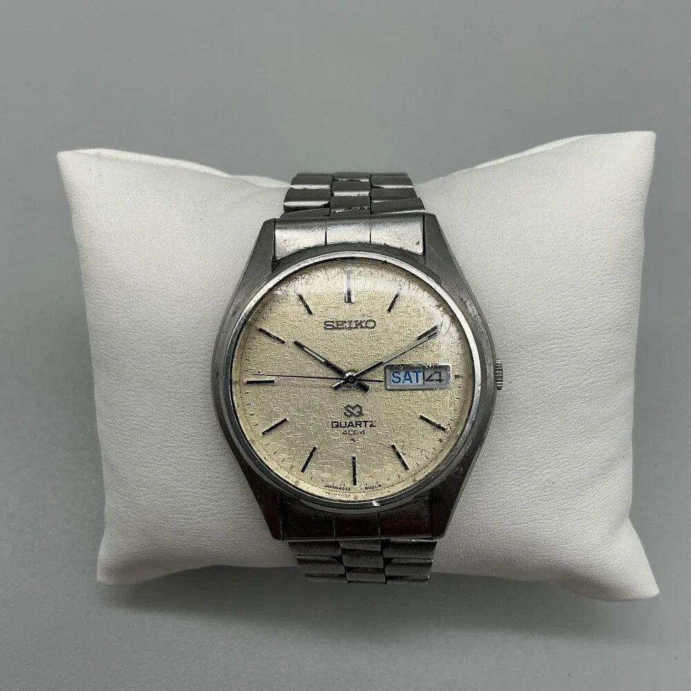 Vintage Seiko SQ Mens Watch 36mm Stainless Day Date 4633-8079 New Battery 7